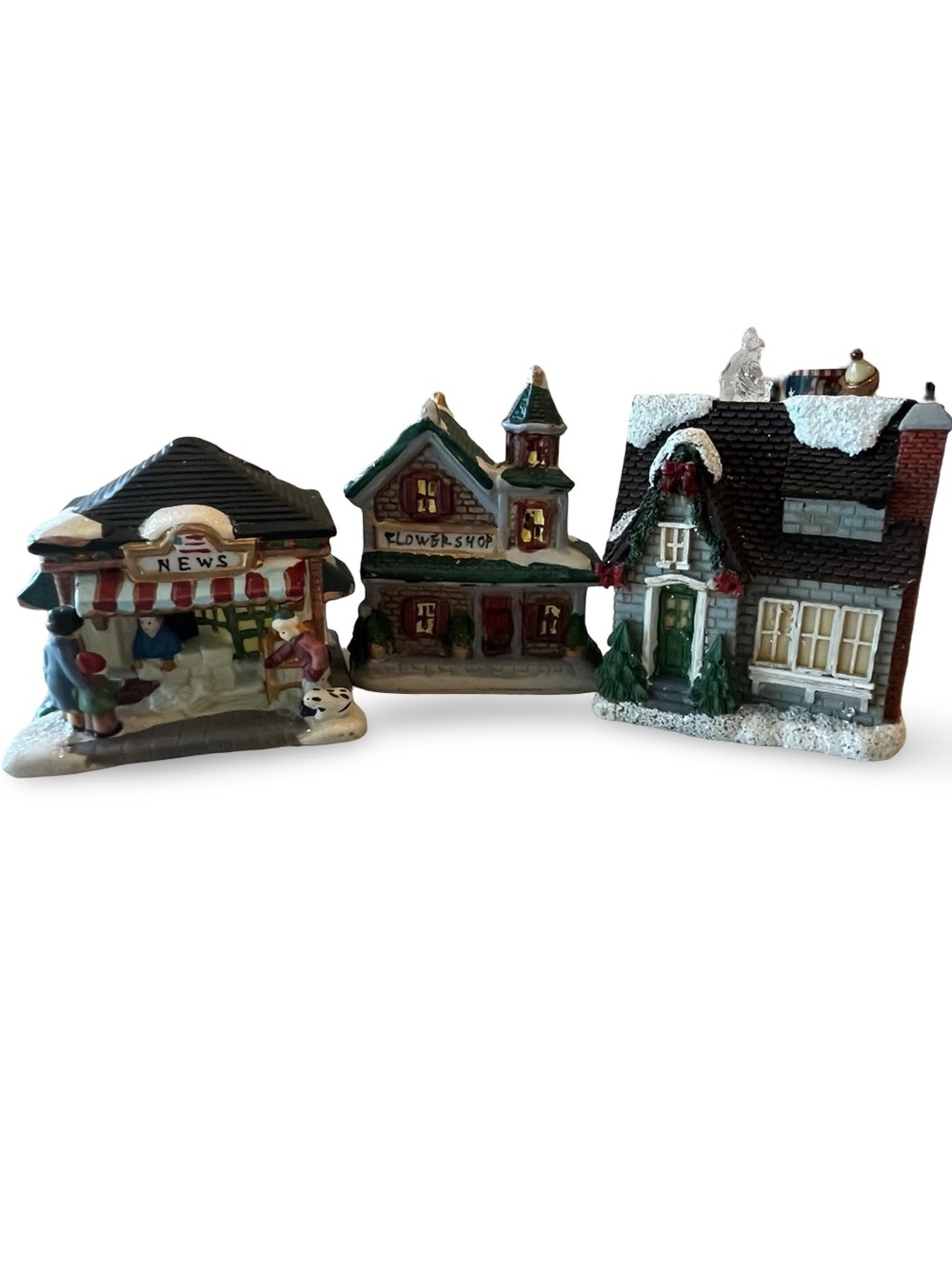 Miniature Ceramic Christmas Village Buildings Set of 3